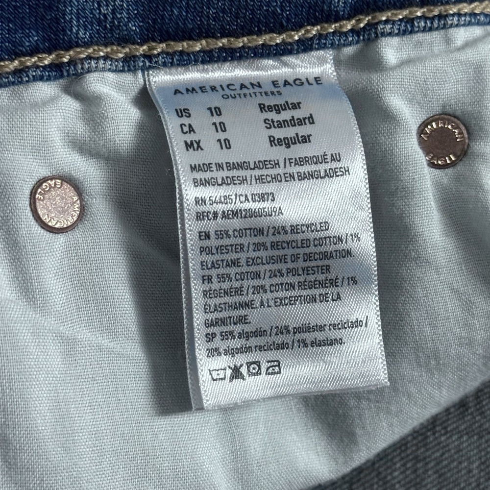 American Eagle Kick Boot Jeans 10 Super Low Rise Distressed Stretch Y2K Blue 30W - Picture 9 of 14